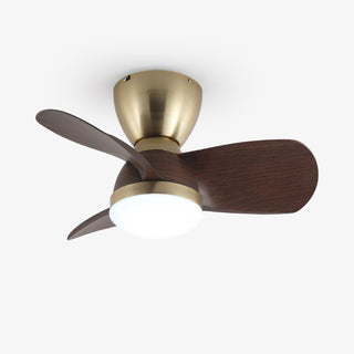 Plafonnier ventilateur Elora minimaliste en laiton et bois