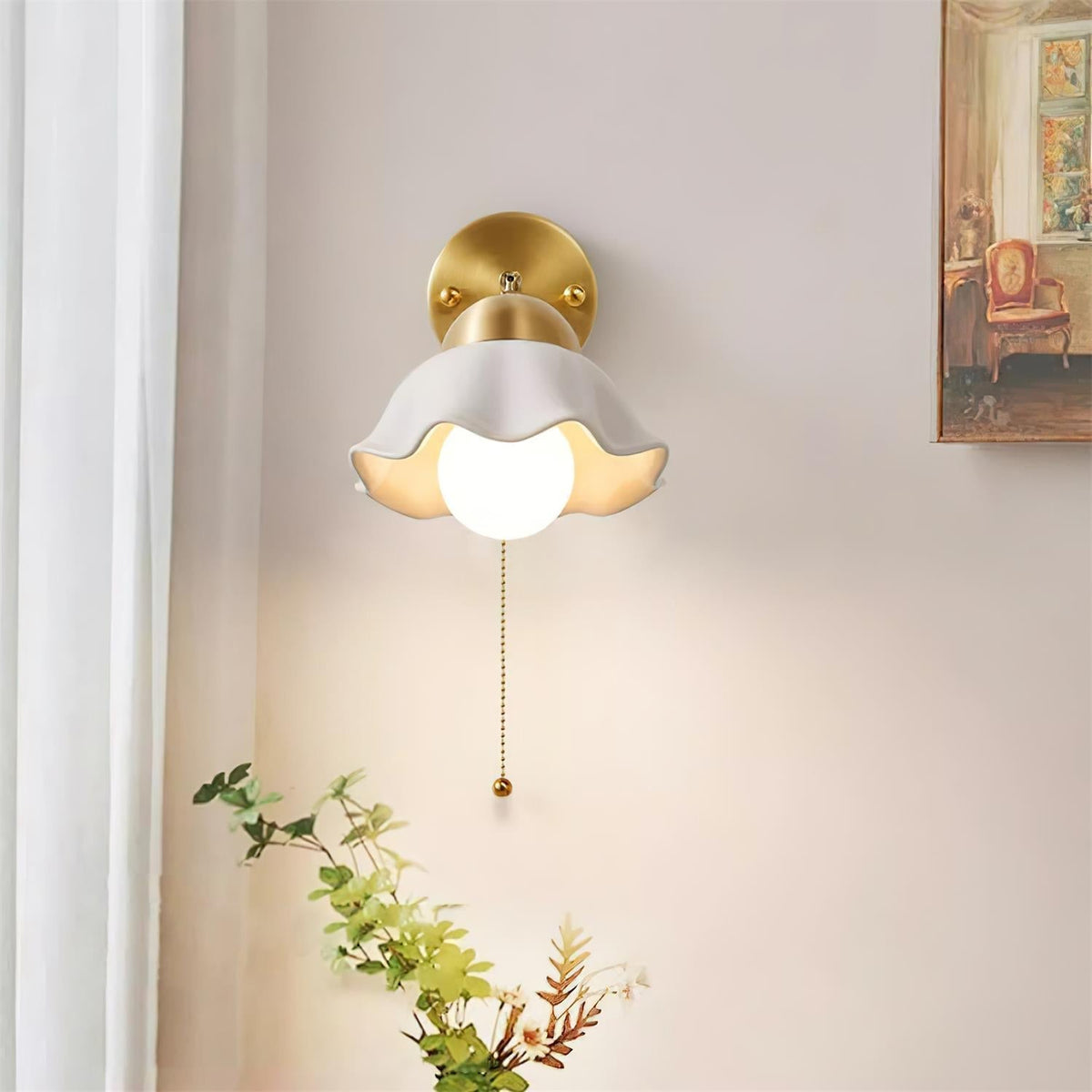 Wall Lamp Brass and Ceramic Wavy Shade Globe Accent Retro Artistic-Neutral Decor