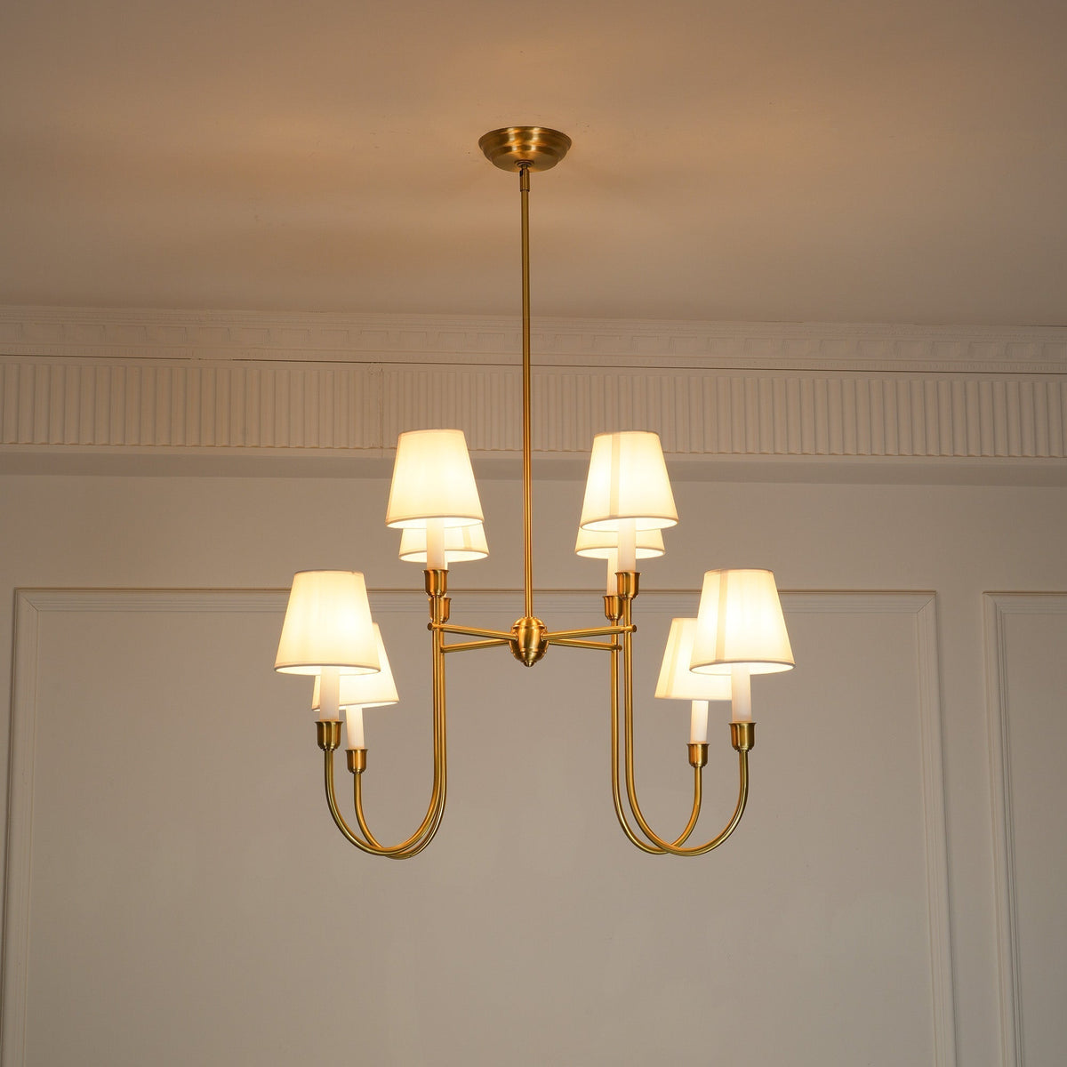 Gavalis Lustre Vendôme en Laiton avec Abat-jour Blanc
