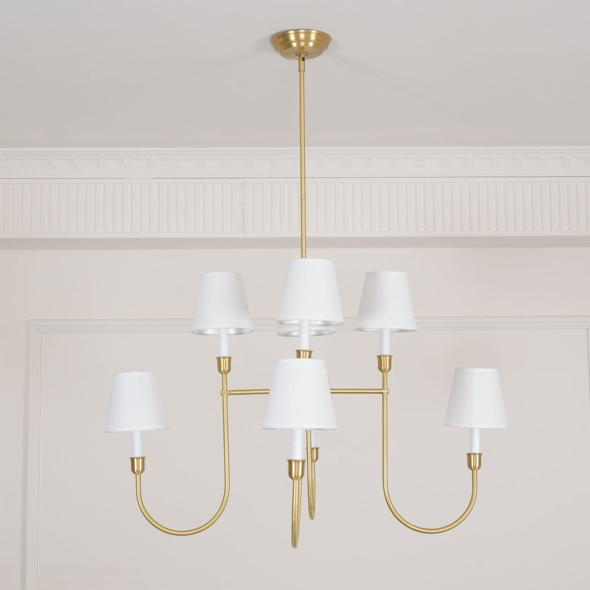 Gavalis Lustre Vendôme en Laiton avec Abat-jour Blanc