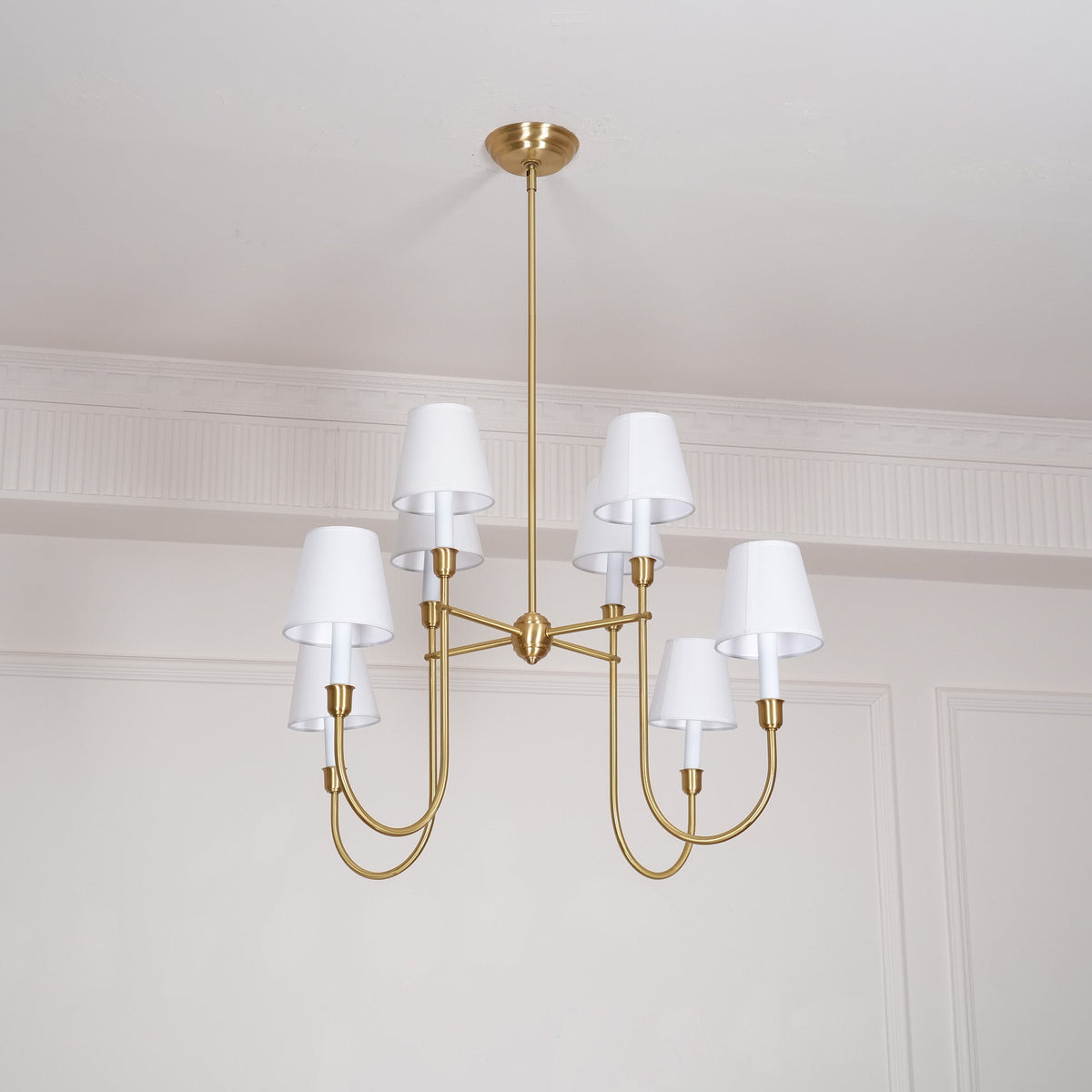 Gavalis Lustre Vendôme en Laiton avec Abat-jour Blanc