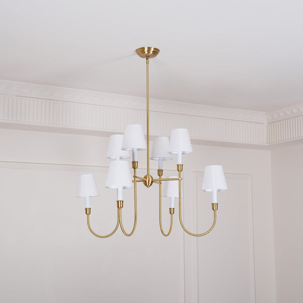 Gavalis Lustre Vendôme en Laiton avec Abat-jour Blanc