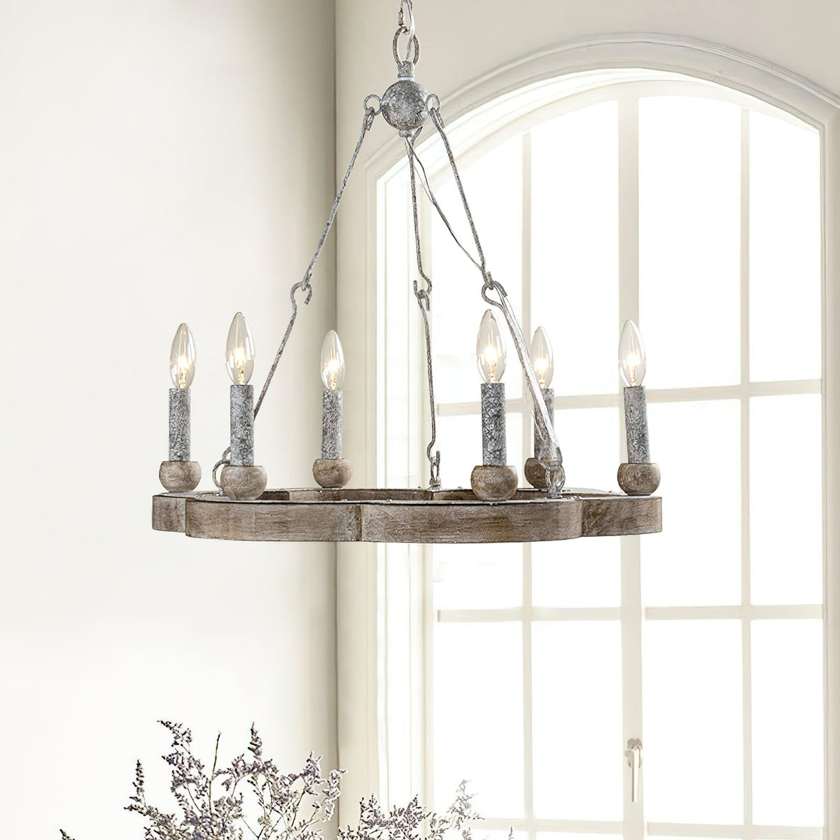 Mysilora Lustre Industriel Vintage Roue Bois Métal