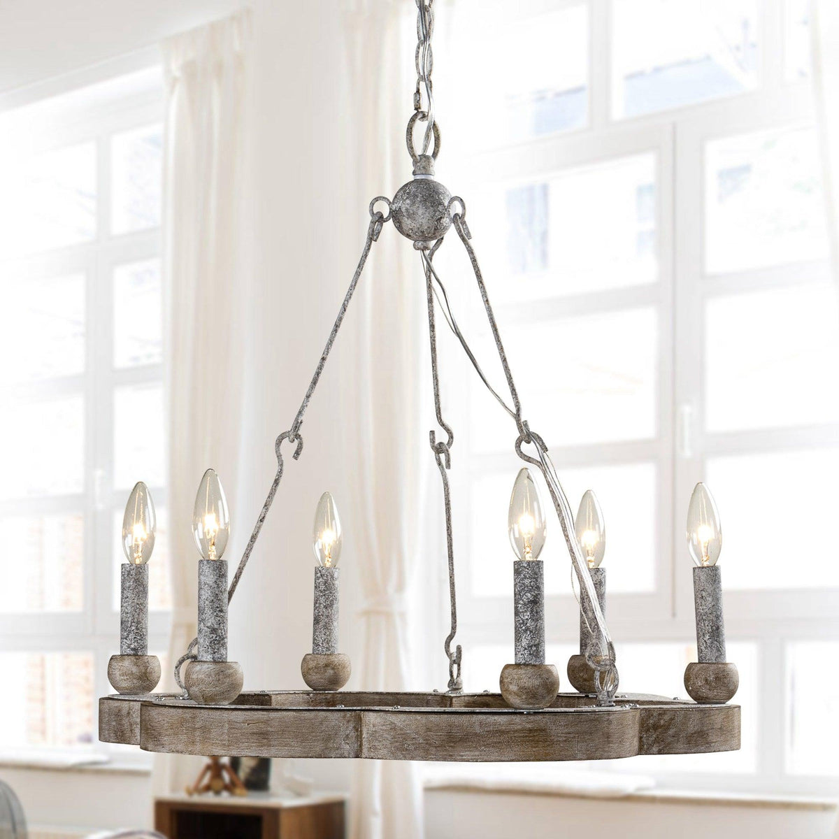 Mysilora Lustre Industriel Vintage Roue Bois Métal