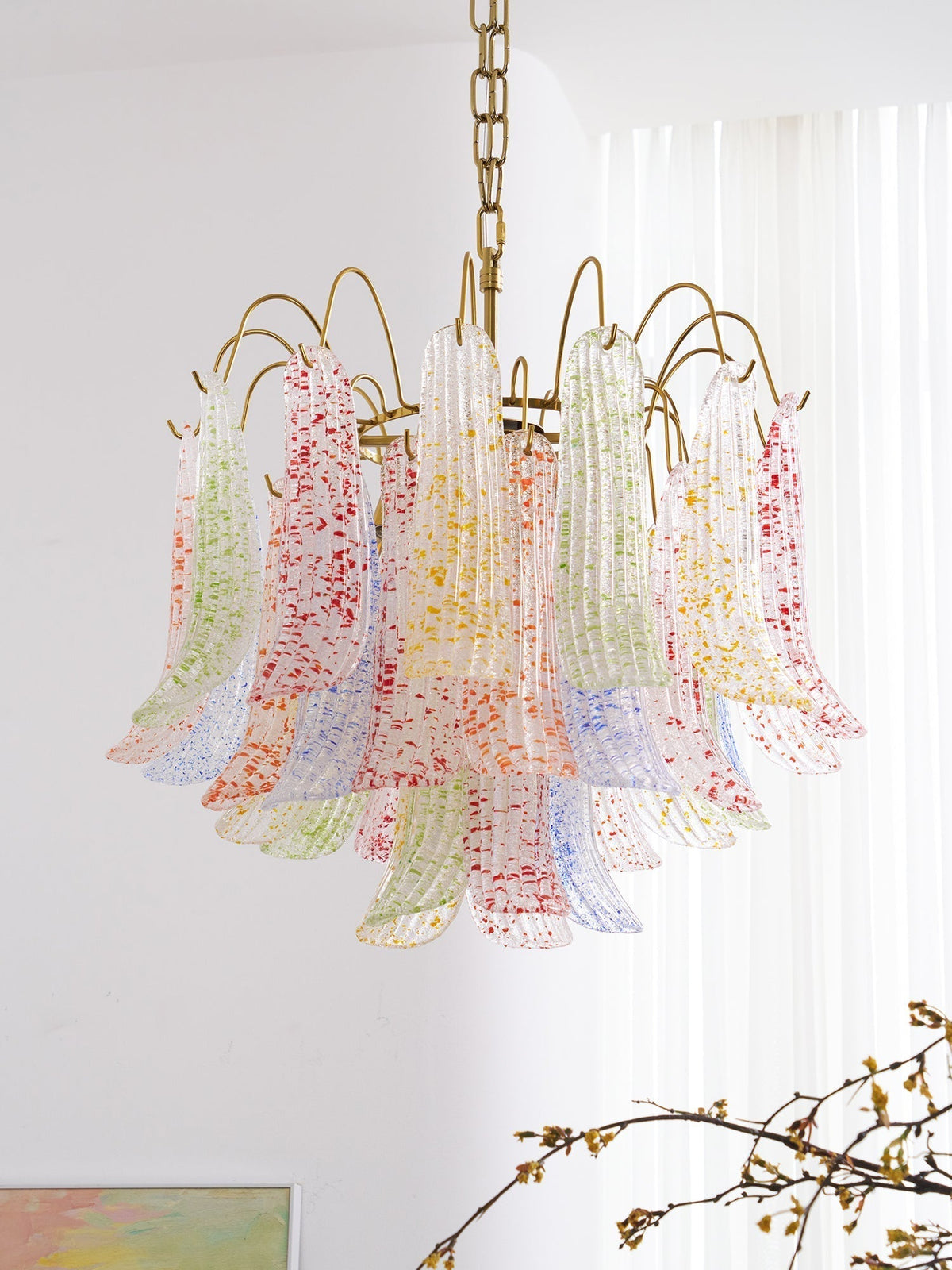 Chandelier Glass Petals Metal Frame Colorful Artistic Ambience-Neutral Decor
