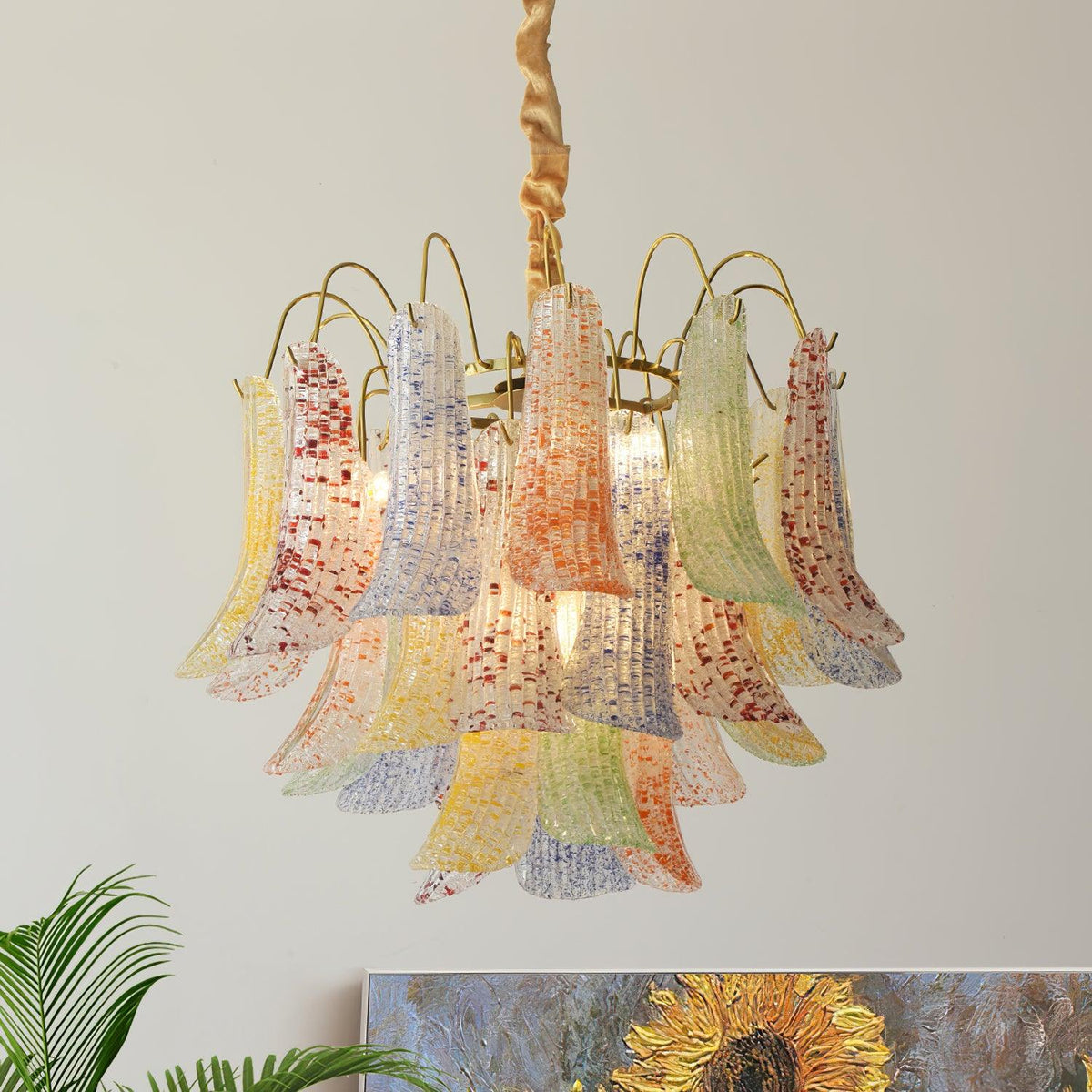 Chandelier Glass Petals Metal Frame Colorful Artistic Ambience-Neutral Decor