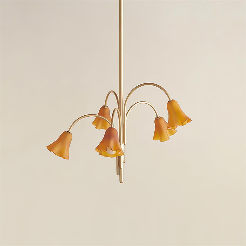 Eloria Chandelier Flower-Shaped Glass Gold Arms-Neutral Decor