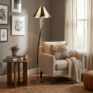 Verona Curved Striped Floor Lamp-Neutral Decor