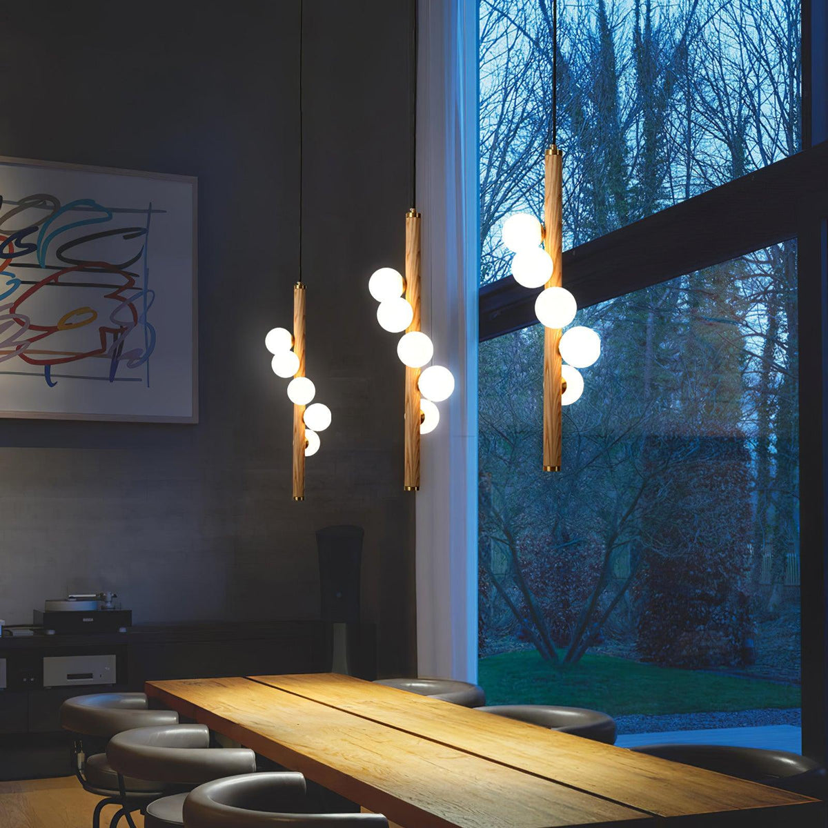 Meline Suspension Linéaire en Bois et Verre