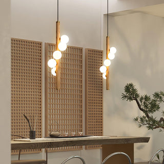 Lustra Suspension Linéaire en Bois et Verre