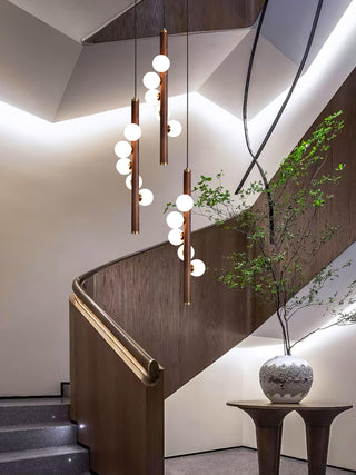 Lustra Suspension Linéaire en Bois et Verre