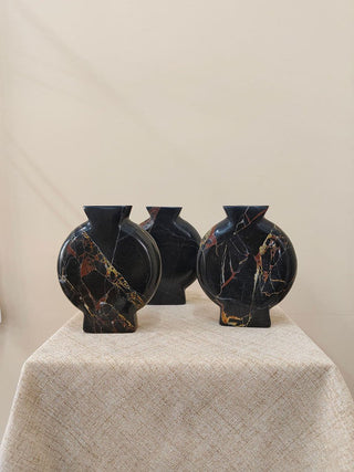 Vetra Noir Marble Vase-Neutral Decor