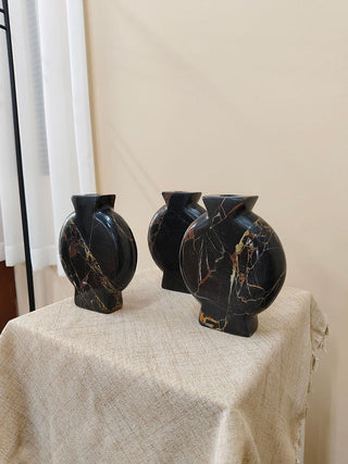 Vetra Noir Marble Vase-Neutral Decor