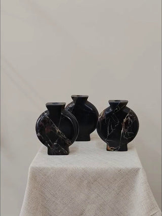 Vetra Noir Marble Vase-Neutral Decor