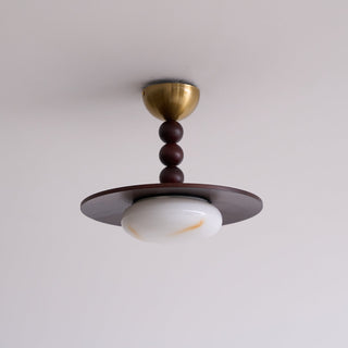 Yeste Plafonnier couleur noyer et imitation albâtre blanche