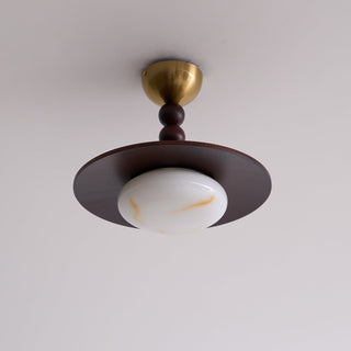 Yeste Plafonnier couleur noyer et imitation albâtre blanche