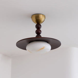 Yeste Plafonnier couleur noyer et imitation albâtre blanche