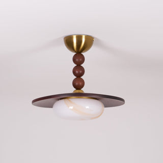 Yeste Plafonnier couleur noyer et imitation albâtre blanche