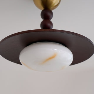 Yeste Plafonnier couleur noyer et imitation albâtre blanche