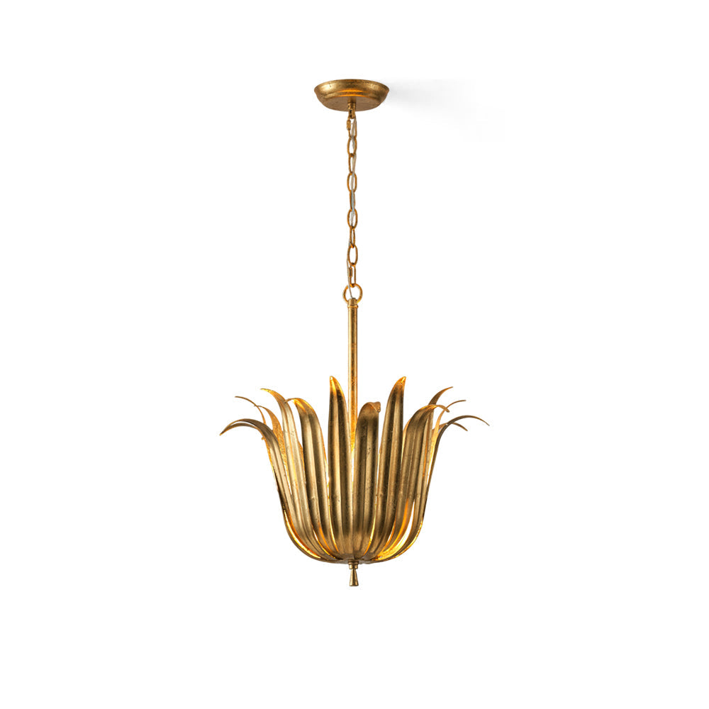 Vicenzio Leaf Pendant Light in gold finish, front view.