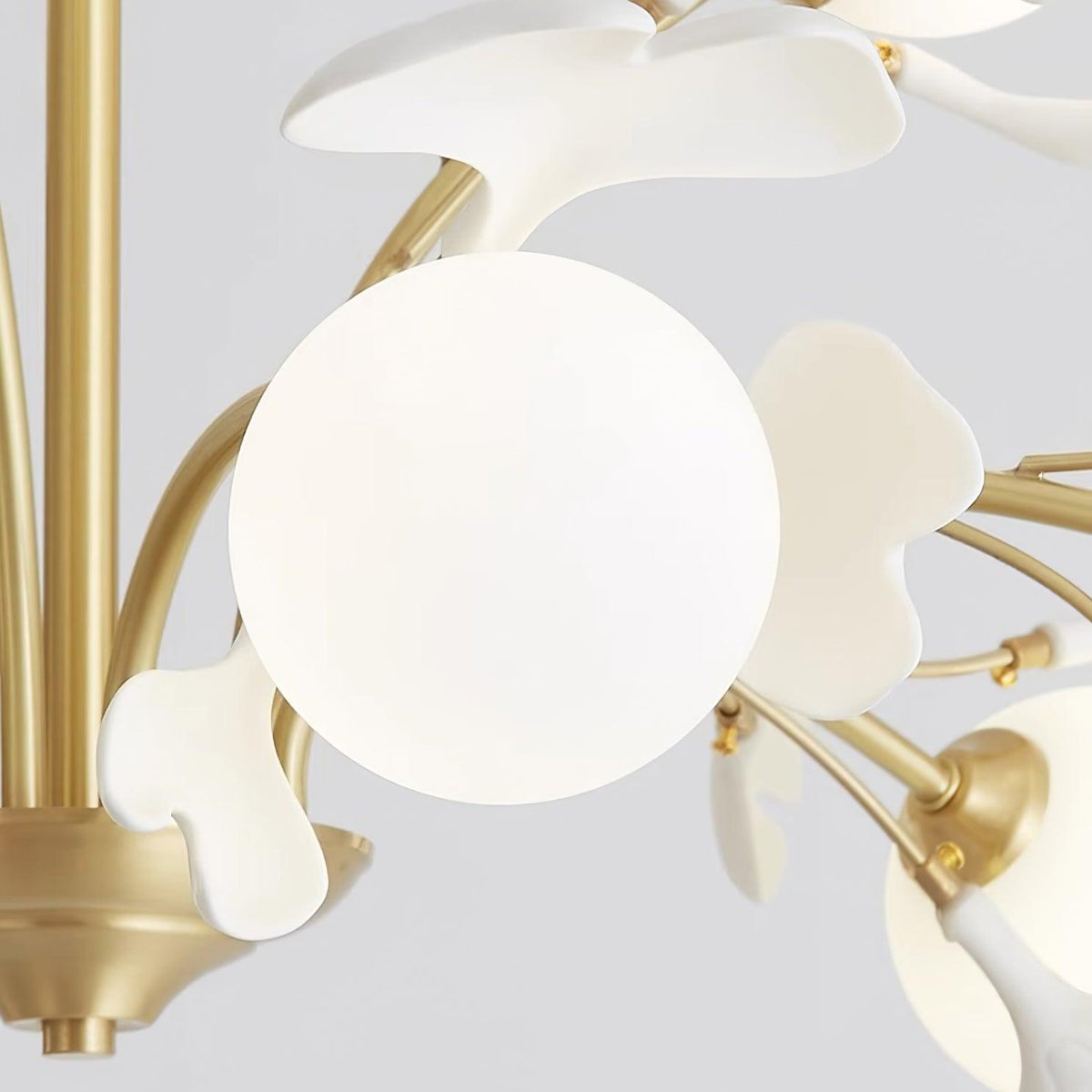 Ginkgo Leaf Chandelier with Frosted Glass Globes-Neutral Decor