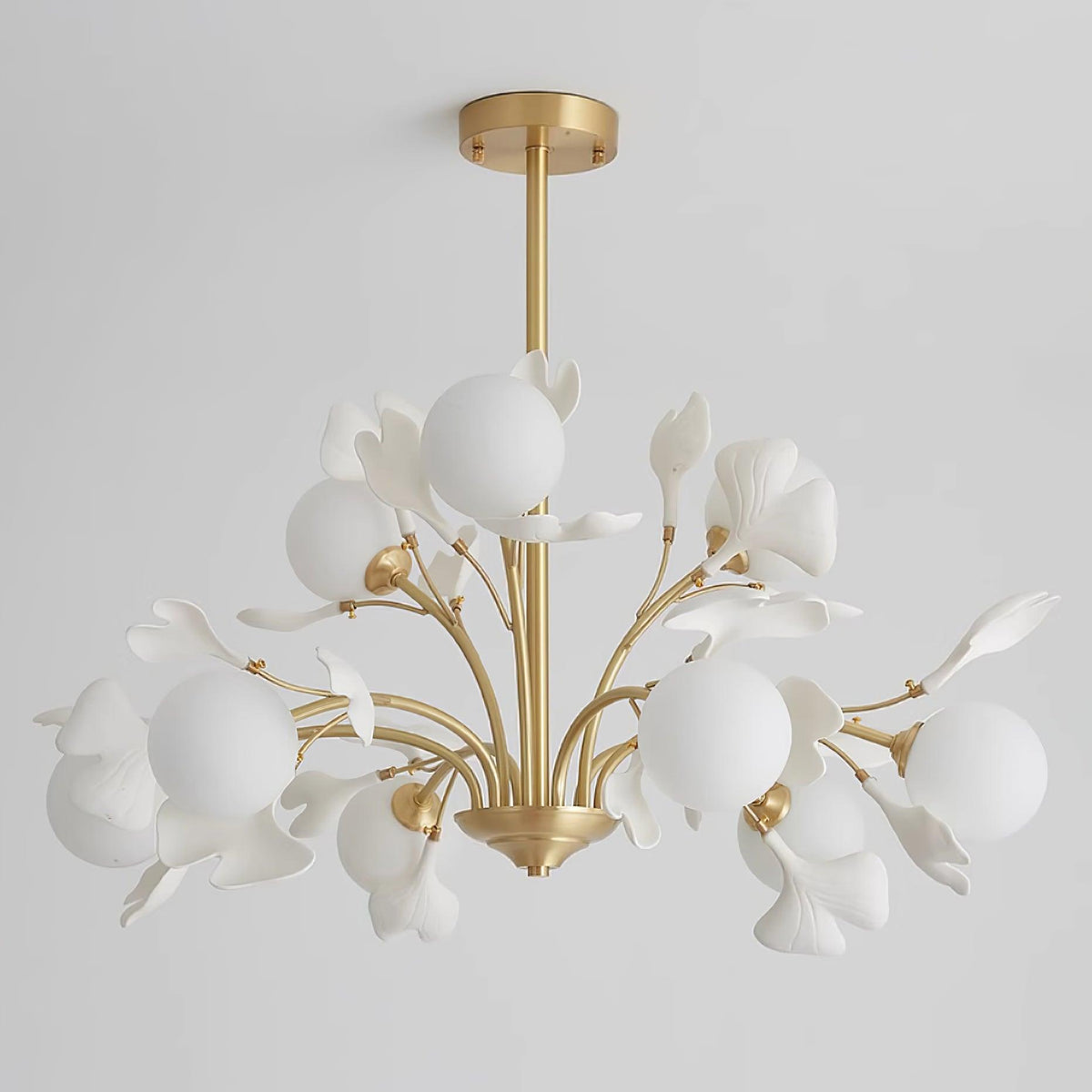 Ginkgo Leaf Chandelier with Frosted Glass Globes-Neutral Decor