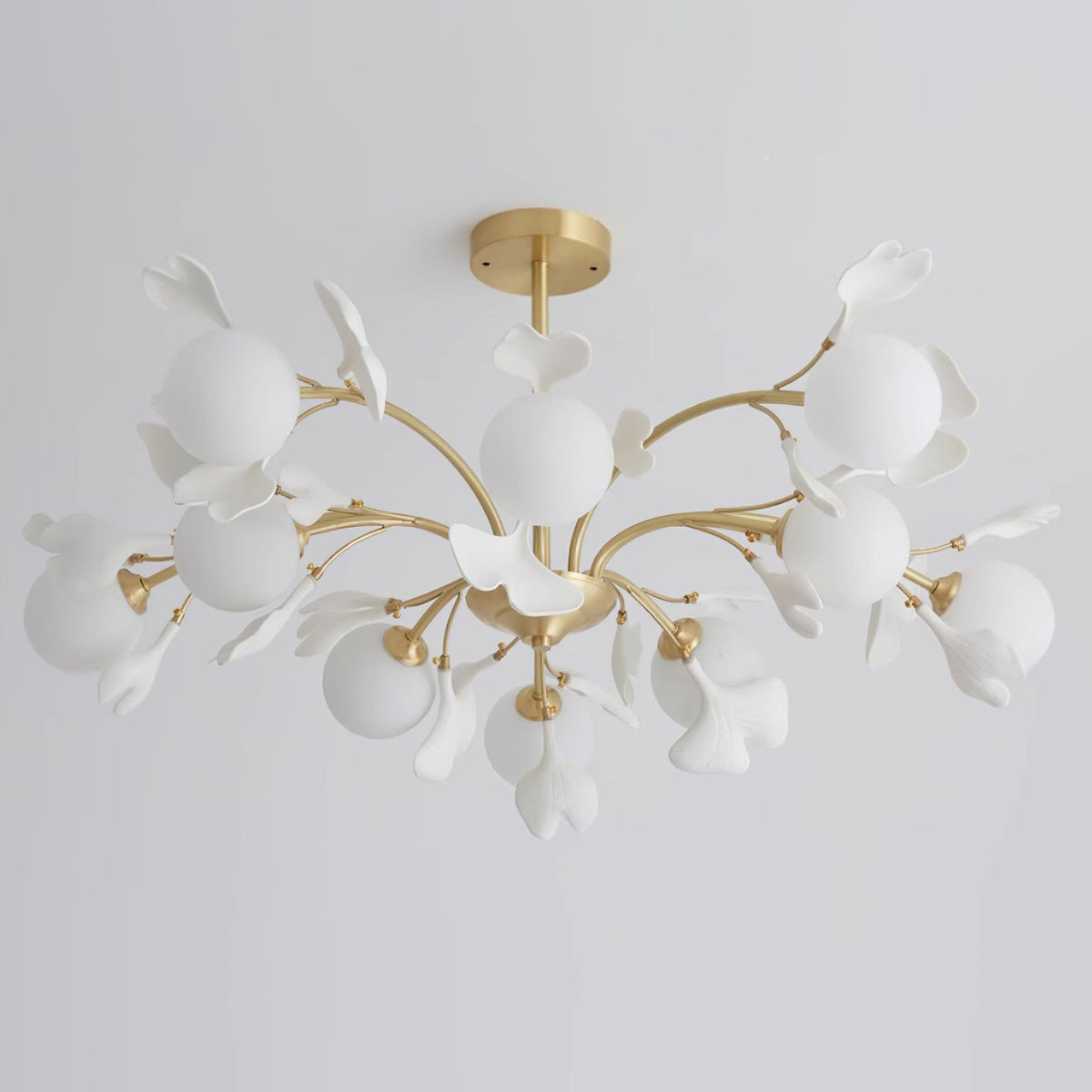 Ginkgo Leaf Chandelier with Frosted Glass Globes-Neutral Decor