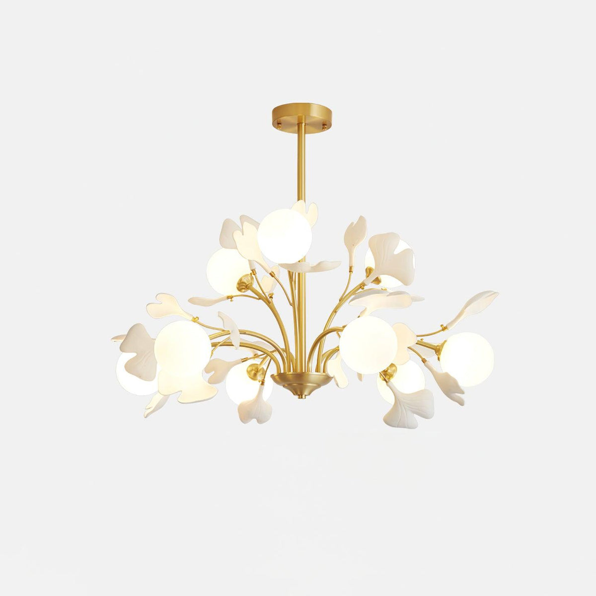 Ginkgo Leaf Chandelier with Frosted Glass Globes-Neutral Decor
