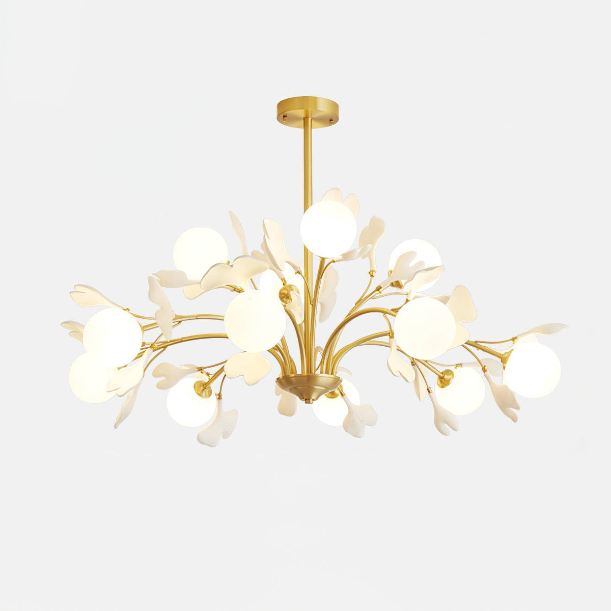 Ginkgo Leaf Chandelier with Frosted Glass Globes-Neutral Decor