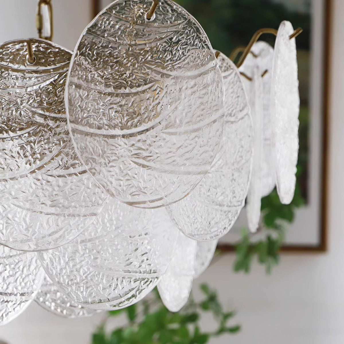 Chandelier Glass Discs Metal Frame Gold Finish Victorian-Neutral Decor