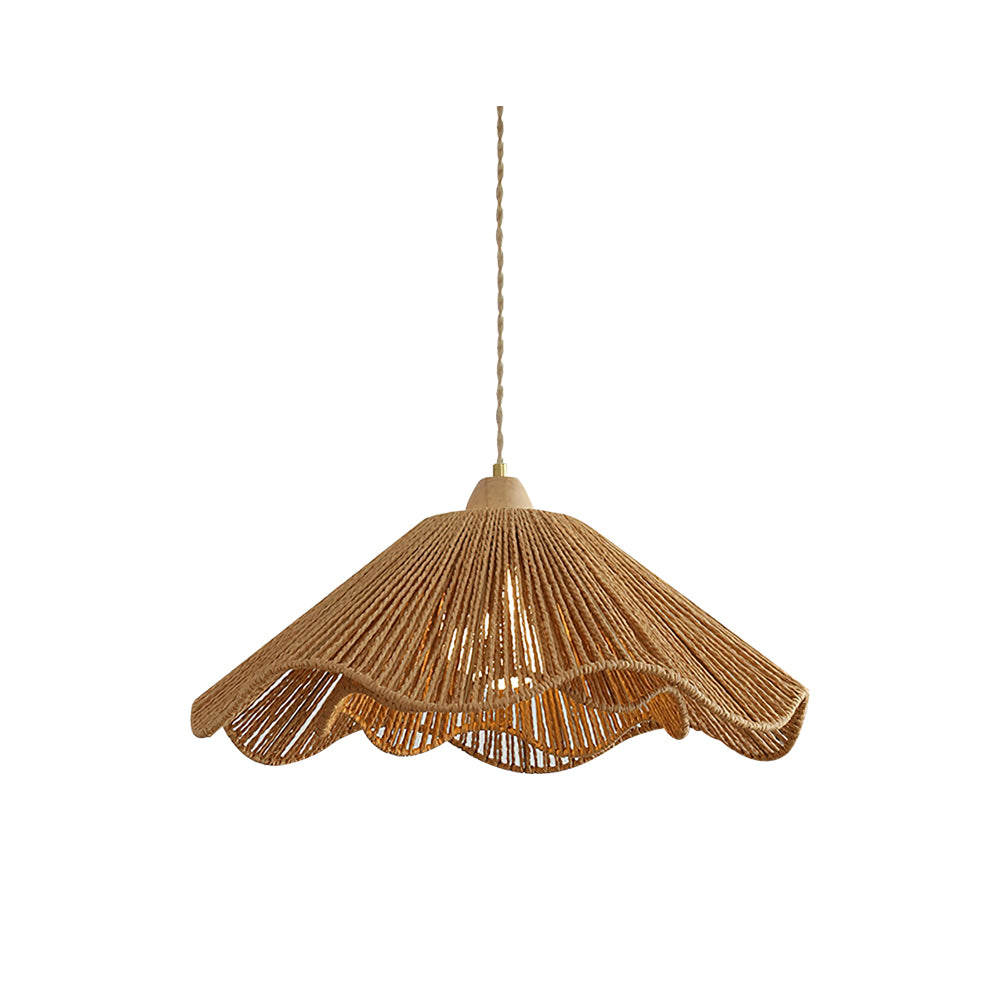 Vilna Pendant Light with a handwoven rattan shade against a plain background.