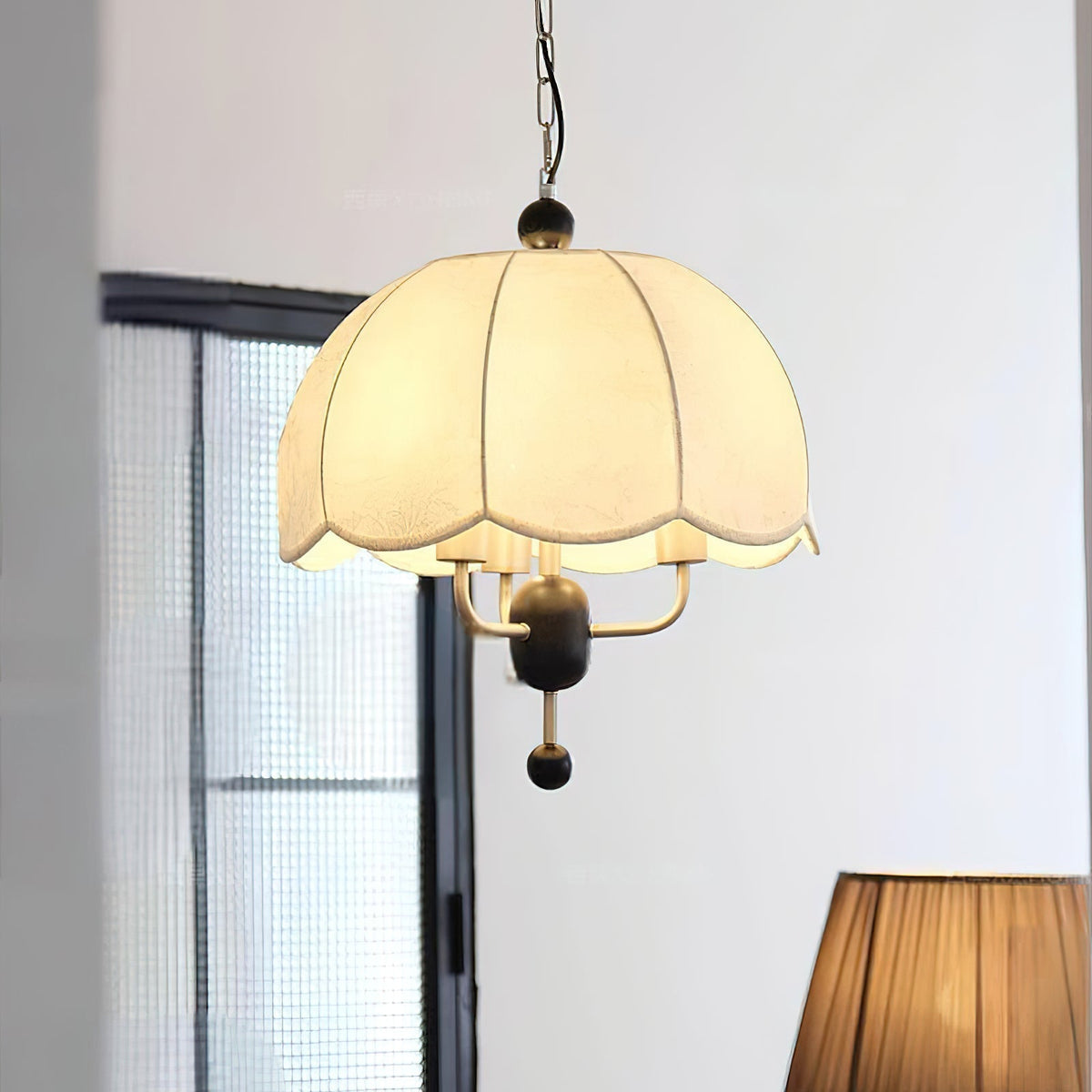 Silvora Vintage Floraison Tissu Bois Pendentif Lampe