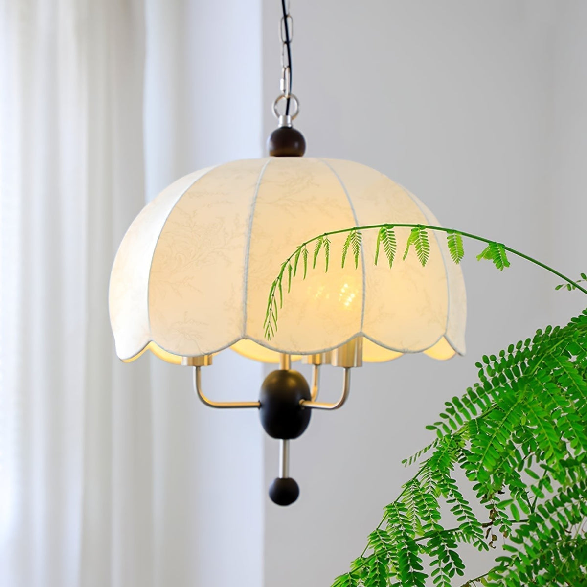 Silvora Vintage Floraison Tissu Bois Pendentif Lampe