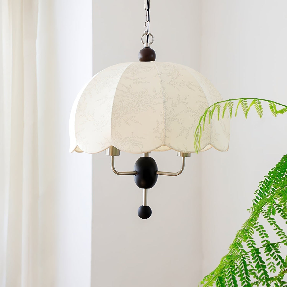 Silvora Vintage Floraison Tissu Bois Pendentif Lampe