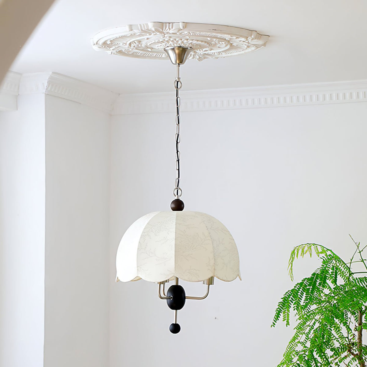 Silvora Vintage Floraison Tissu Bois Pendentif Lampe