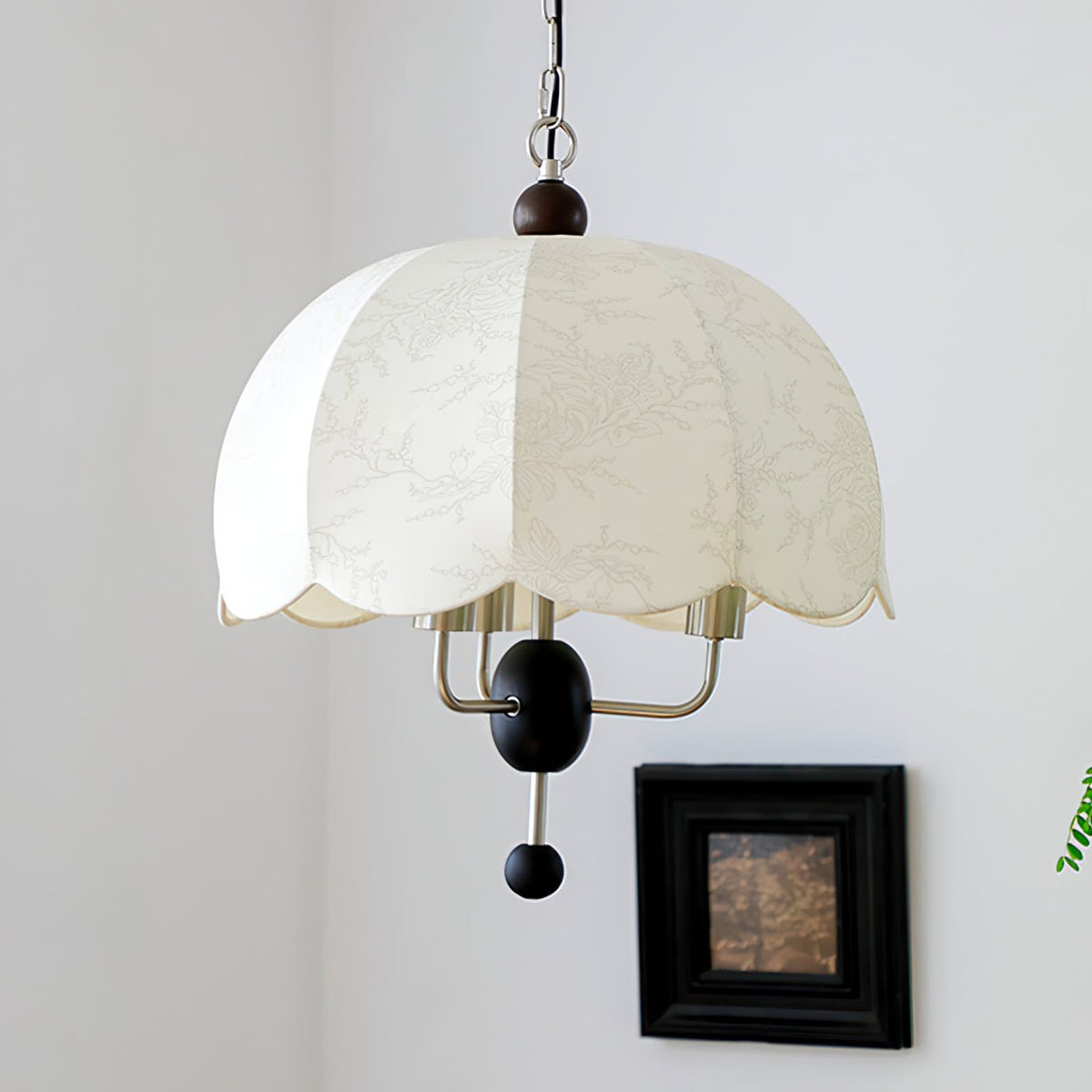 Silvora Vintage Floraison Tissu Bois Pendentif Lampe