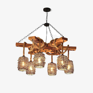 Lustra Lustre Vintage Ferme Rattan Bois