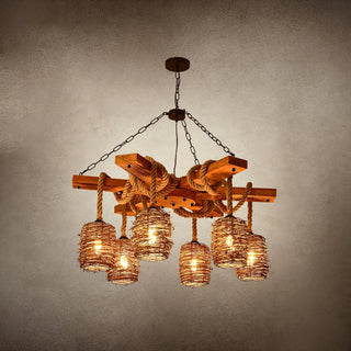 Lustra Lustre Vintage Ferme Rattan Bois