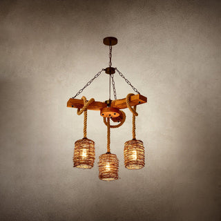 Lustra Lustre Vintage Ferme Rattan Bois
