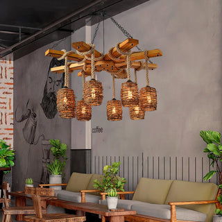 Lustra Lustre Vintage Ferme Rattan Bois
