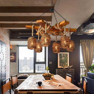 Lustra Lustre Vintage Ferme Rattan Bois