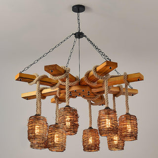 Lustra Lustre Vintage Ferme Rattan Bois