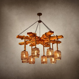 Lustra Lustre Vintage Ferme Rattan Bois