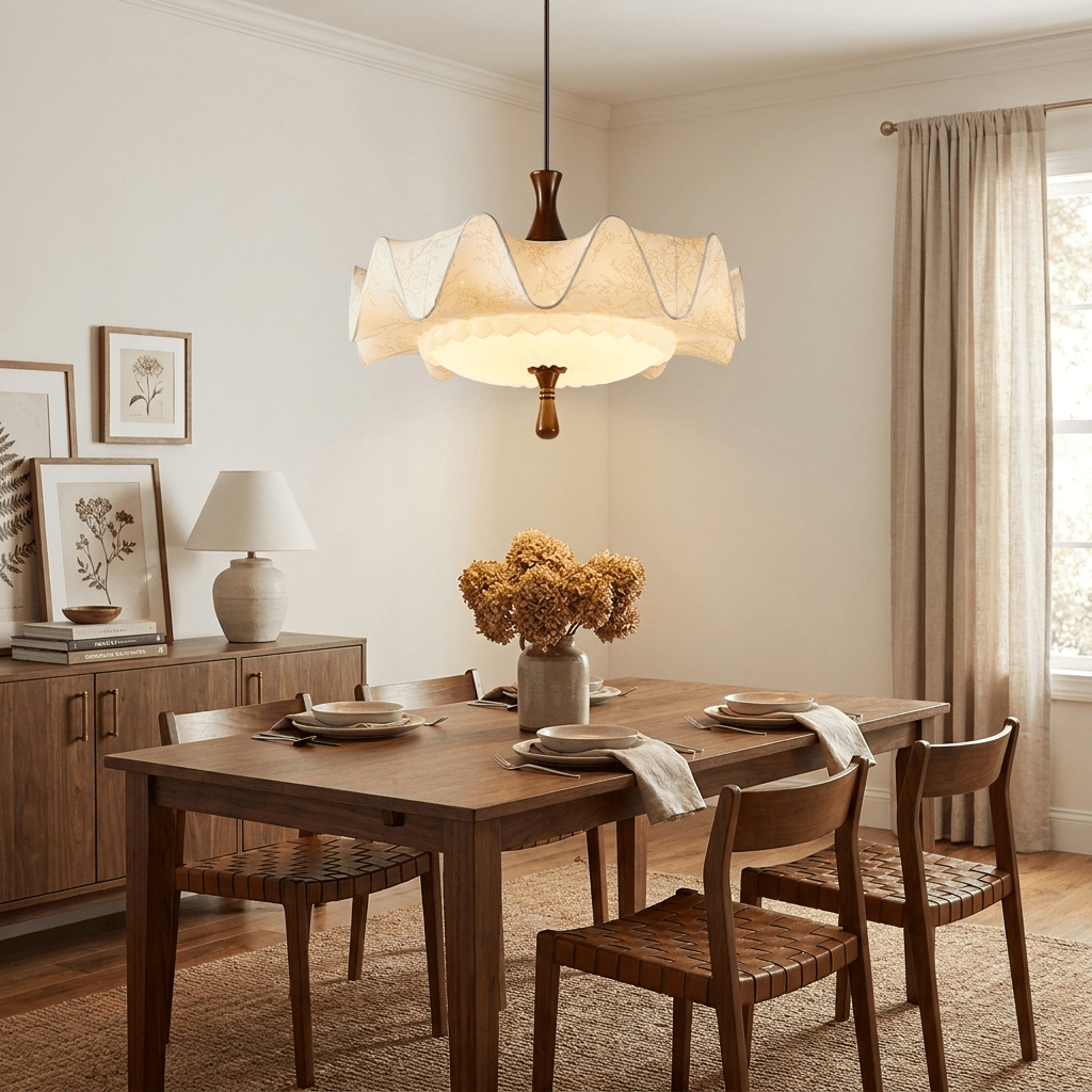 Vintage Floral Scalloped Pendant Light-Neutral Decor