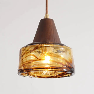Suspension Amber Verre Bois Haut Ancien Artistique-Luire