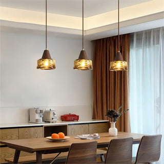 Suspension Amber Verre Bois Haut Ancien Artistique-Luire