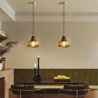 Suspension Amber Verre Bois Haut Ancien Artistique-Luire