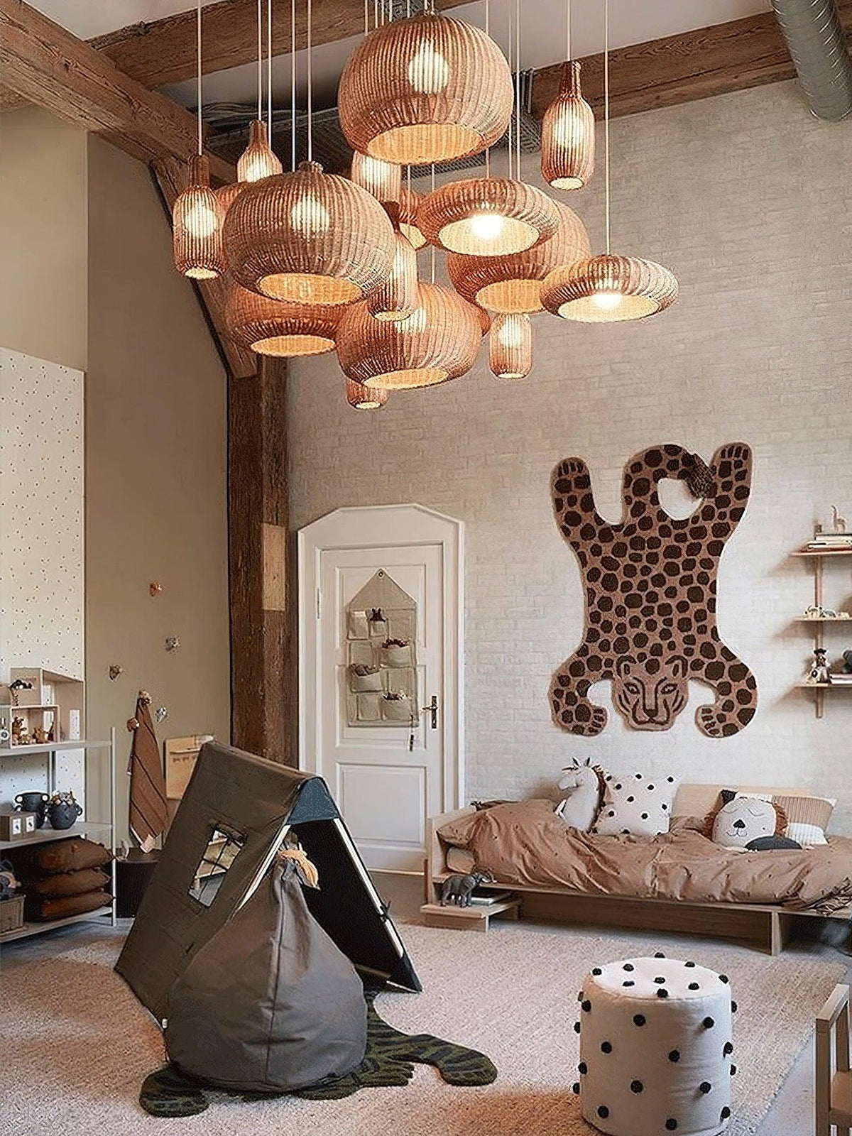 Solvice Vintage Rotin Pendentif Lampe