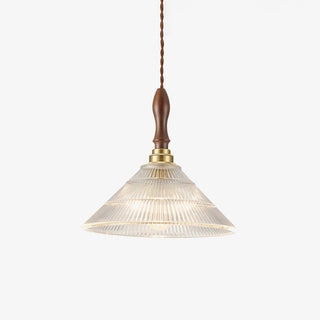 Arcara Suspension en Bois et Verre Ondulé Vintage