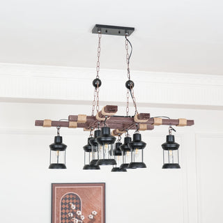 Lustra Lustre Vintage Bois Verre Rétro
